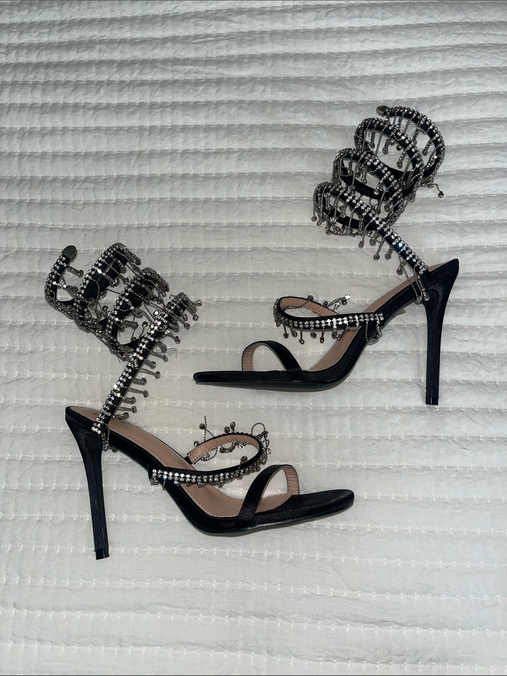 Mata Shoes Black Crystal Spiral-Strap Stiletto Sandals
